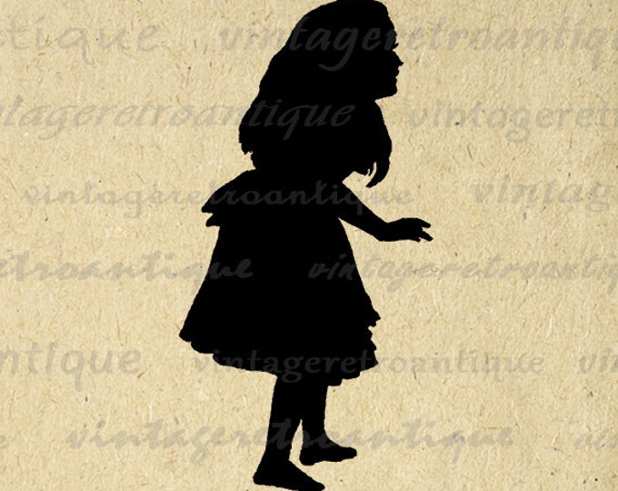 Alice in Wonderland Printable Digital Image Alice Silhouette Graphic Download Antique Clip Art for Transfers Printing etc HQ 300dpi No.4668