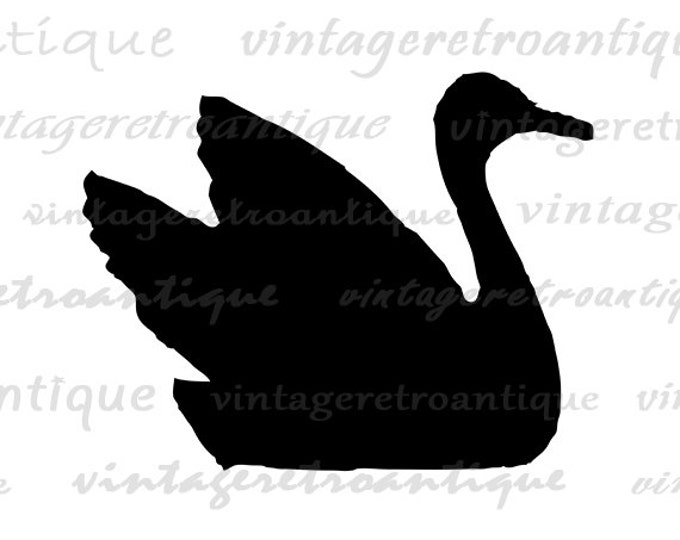 Digital Printable Swan Silhouette Image Swan Graphic Bird Animal Art Download Vintage Clip Art for Transfers Printing etc HQ 300dpi No.4679