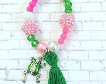 Girls Pink And Green Bracelets, Girls Frog Bracelets, Frog Charms And Pendants, Girls Charm Bracelets, Tassel Bracelets For Girls