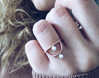 Rose gold ring,pearls ring,arch ring,dainty ring,stacking ring,sterling silver ring,gold filled ring,simple ring,pearl ring,minimalist ring