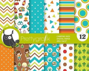 80% OFF SALE Camping digital papers, great outdoors commercial use, camping scrapbook papers, forest background - PS811