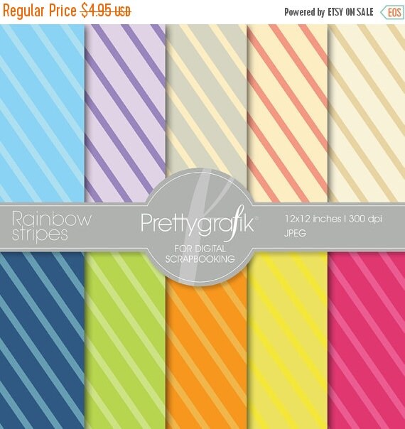 80% OFF SALE Rainbow stripes digital paper, commercial use, scrapbook papers, background - PS517 Il_570xn