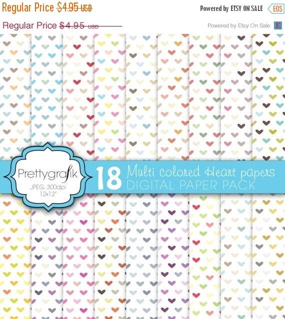 80% OFF SALE multi colored heart digital paper, commercial use, scrapbook papers, background - PS590 Il_570xn
