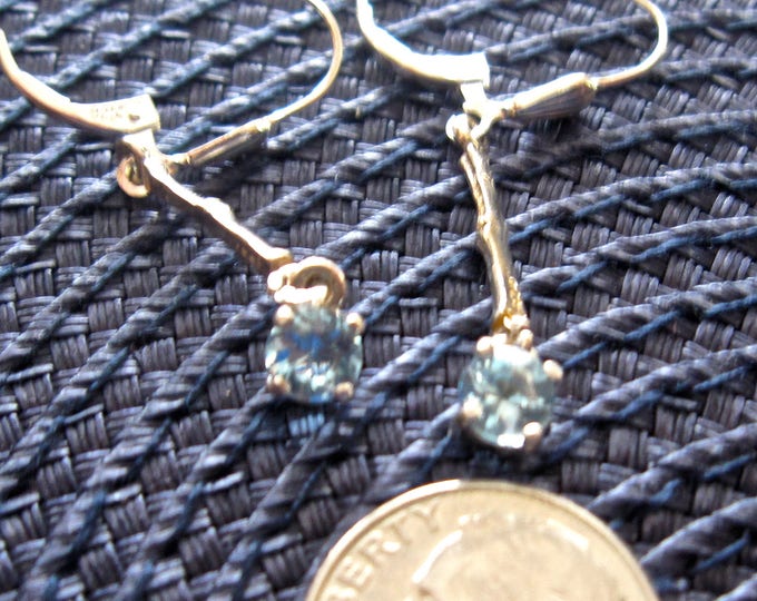 Leverback Aquamarine Earrings, 5mm Round, Natural, Set in Sterling Silver E1034