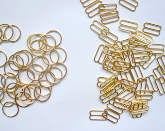 Bra / Lingerie Making. Quality Gold Coloured Metal Sliders and Rings. 10mm Wide