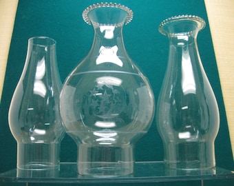 Oil Lamp Chimneys - 2, #2 and 1, #1 - with Two Having Pinched Tops and One Plain - Total of Three for One Price