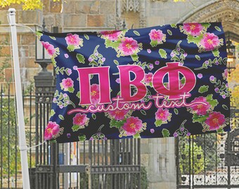 Pi Beta Phi flag, Navy blue with bright hot pink floral, 3 x 5 feet Polyester mesh, Customizable Sorority gift, PiPhi Room decor