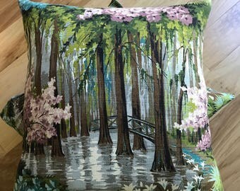 Large Vintage Bark Cloth Fabric Pillow