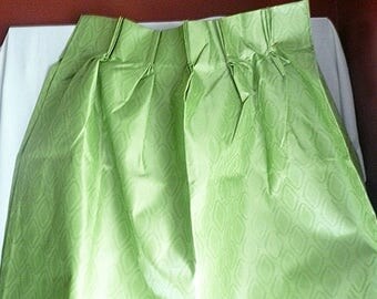 Vintage Bright Green Textured Thermal Lined Pinch Pleat Draperies, 84 x 45, green curtains, green drapes, pinch pleat, draw draperies