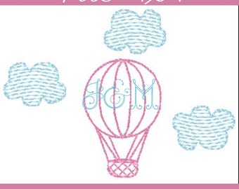 Sketch Outline Hot Air Balloon Embroidery Design - 3.75x2.75