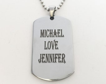 Personalized,Engraved Men's DogTag Necklace,Dog Tag, Silver Color Dog Tag Necklace-Military Dog Tag-Valentine's day, Anniversary gift