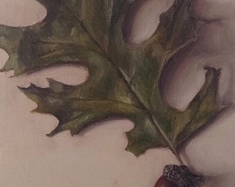 Original oil painting: Oak leaf and acorn 4x6"