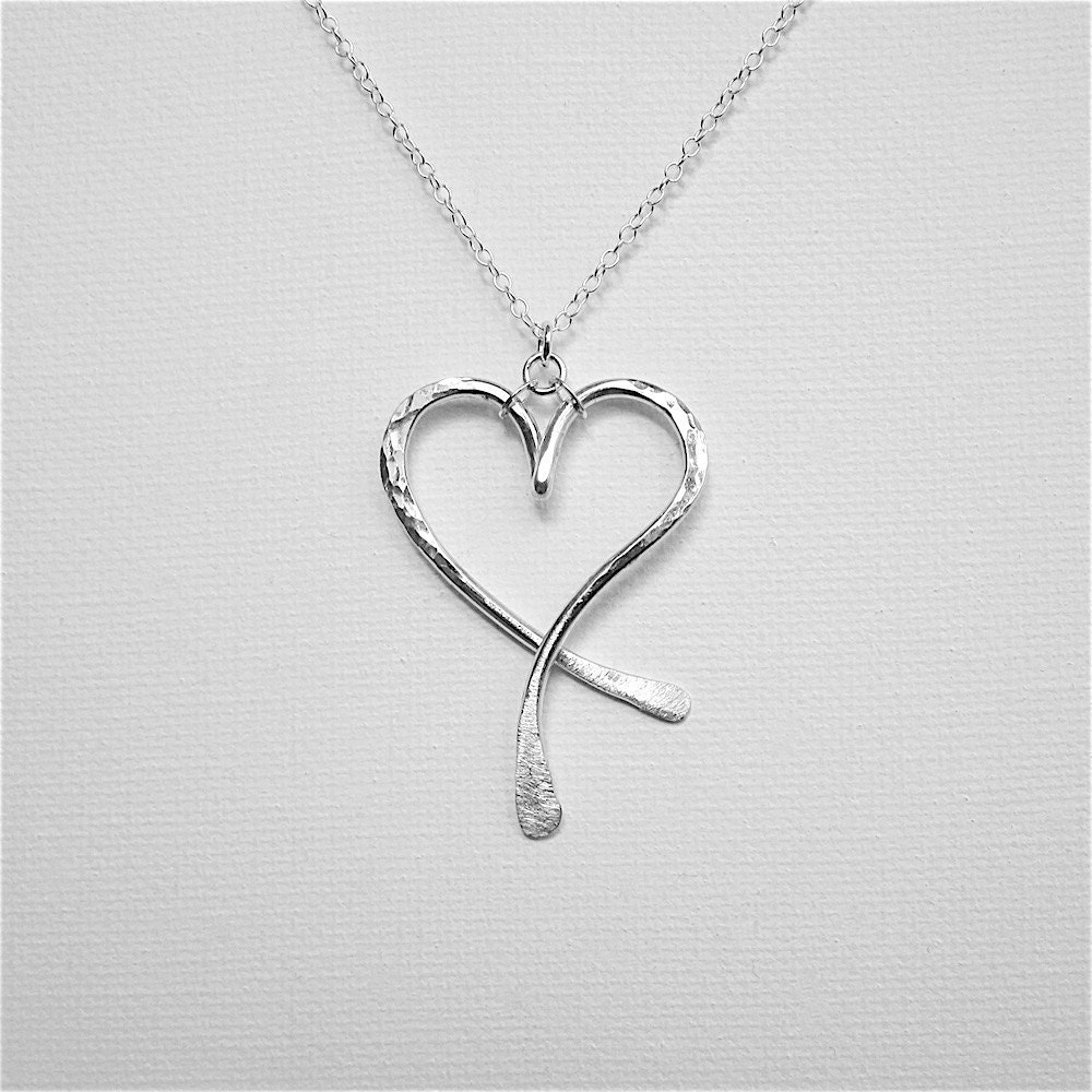 Heart Pendant Necklace Mothers Day Necklace Sterling Silver Heart Necklace Chic Necklace Hammered Heart Jewelry Large Heart Pendant