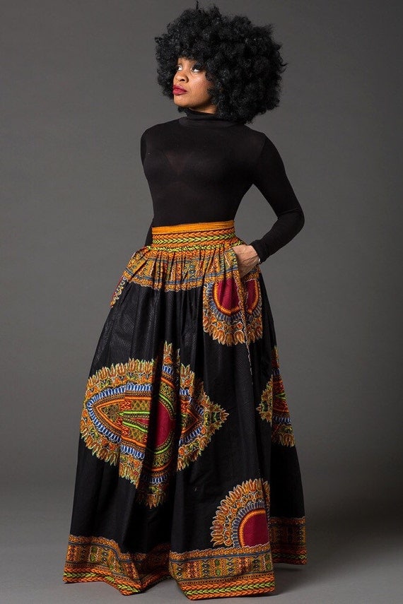 Black Dashiki maxi skirt African print skirt for women