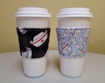 Coffee Cozy made from Nursing Hats Fabric Custom Coffee Sleeve,Coffee Cup Sleeve,Coffee Cup Holder,fabric coffee holder, iced coffee cozy