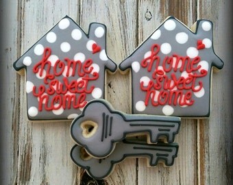 Home Sweet Home Decorated Cookies, House Warming Decorated Cookies, New Home Cookies, Relocation Decorated Cookies, Realtor Decorated Cookie