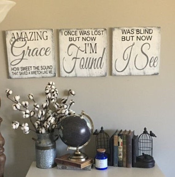 Amazing Grace Sign Christian Wall Art Distressed Wood Rustic