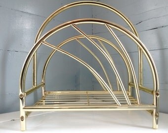 Vintage, Magazine Rack, Magazine Holder, Metal, Stand, Gold, Retro, 80s Decor
