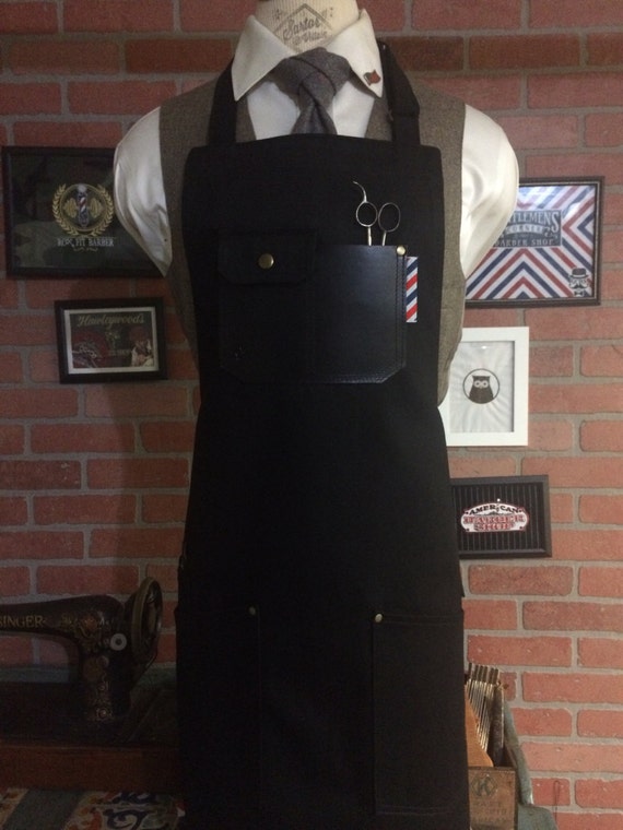 Black denim barber apron