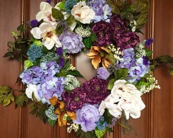 Farmhouse Magnolia Wreath, Front Door Wreath, Summer Wreath for Front Door, Summer Farmhouse Wreath, Magnolia Wreath, Farmhouse Decor Wreath