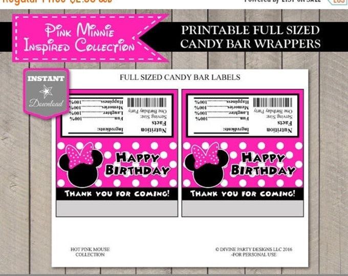 SALE INSTANT DOWNLOAD Hot Pink Mouse Printable Full Sized Candy Bar Wrappers / Hot Pink Mouse Collection / Item #1737