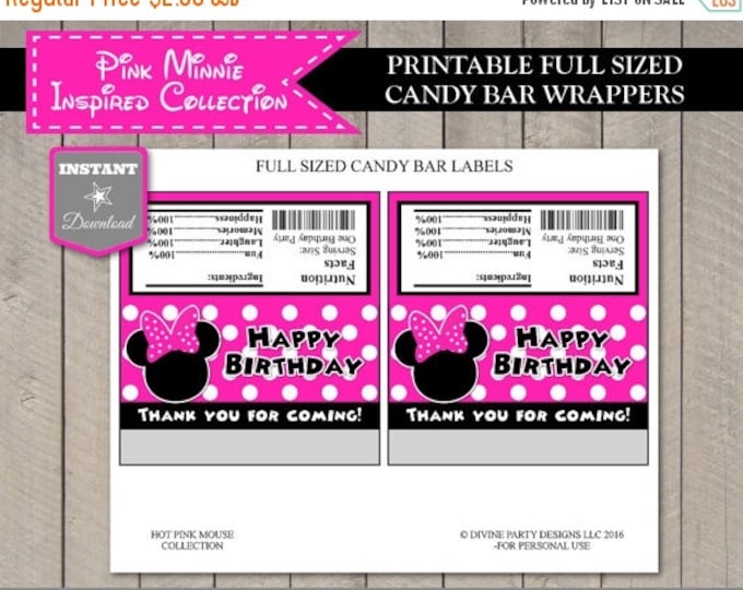 SALE INSTANT DOWNLOAD Hot Pink Mouse Printable Full Sized Candy Bar Wrappers / Hot Pink Mouse Collection / Item #1737