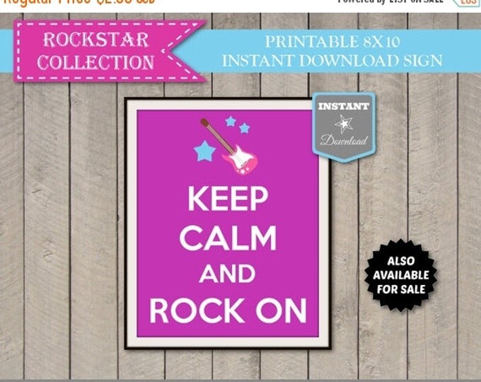 SALE Rockstar Keep Calm and Rock On 8x10 Sign / Printable DIY / Purple, Pink & Aqua / Rockstar Collection / Item #708