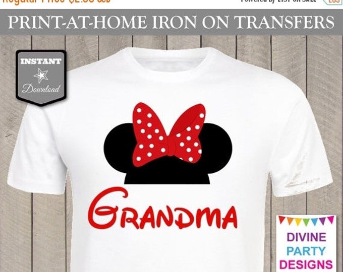SALE INSTANT DOWNLOAD Print at Home Red Girl Mouse Ears Grandma Printable Iron On Transfer / Diy T-shirt / Family Trip / Party / Item #2381