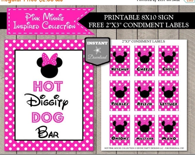 SALE INSTANT DOWNLOAD Hot Pink Mouse 8x10 Hot Diggity Dog Bar Printable Party Sign / Hot Pink Mouse Collection / Item #1701