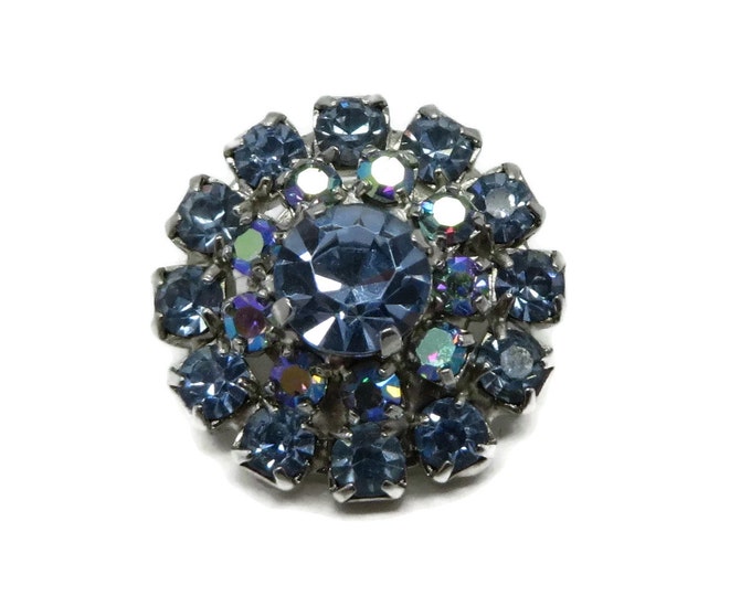 Weiss Blue Rhinestone Flower Brooch, Small 1950s Designer Pin