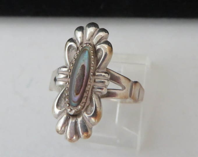 Vintage Sterling Silver Abalone Ring, Native American Ring, Size 6