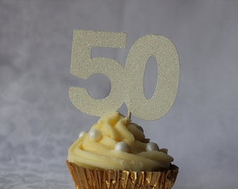 50th Birthday Glitter Cupcake Topper, Set of 12, Various Colours Available