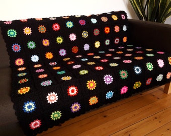 Crochet Blanket Granny Square Blanket Crochet Afghan Blanket Colorful Throw Blanket Boho Blanket