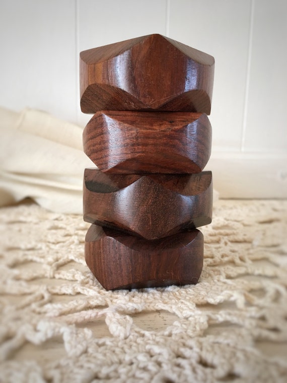 Vintage Wood Geometric Napkin RingsMid Century Wood Napkin