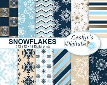 Snowflake Digital Paper "CHRISTMAS SNOWFLAKES" Winter digital paper, Holiday digital paper, Christmas Scrapbook Paper, Digital Download