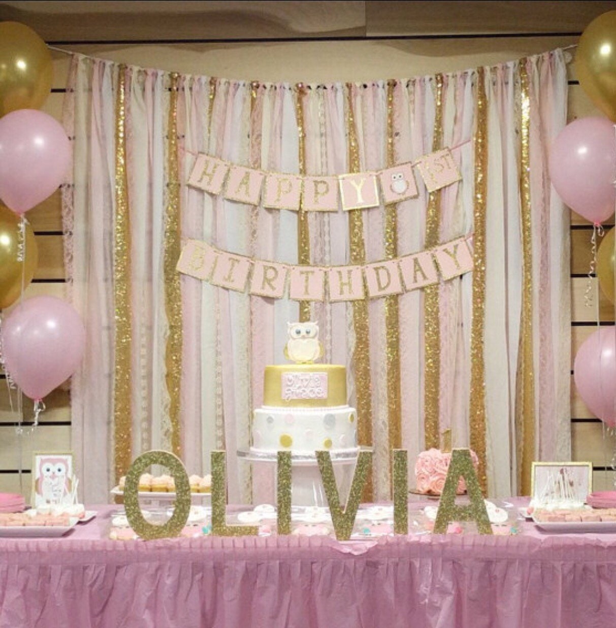 Blush Pink Gold Garland Backdrop birthday baby shower