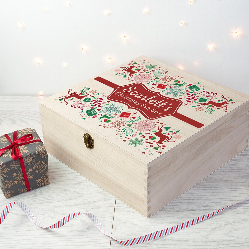 personalised traditional christmas eve box red green personalised traditional christmas eve box red green