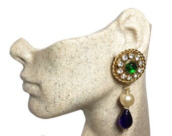 Authentic Chanel 1986 Vintage Gripoix Crystal Large Dangle Earrings, Chanel Earrings, Vintage Chanel, Vintage Earrings, Chanel Jewelry