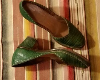 1940s Green Authentic Lizard Skin Shoes Comfortable and Sexy Cute Boho Bohemian 40s Gal Vintage Style Mexicali Fun Size 7