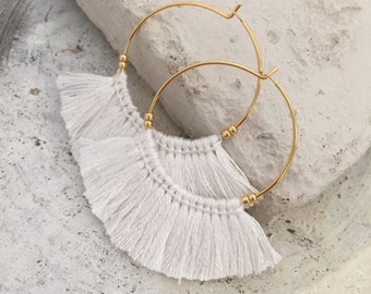 White tassel fringe earrings chunky boho earrings allergy free earrings festive earrings tassel earrings white cheap earrings bohemian hippi