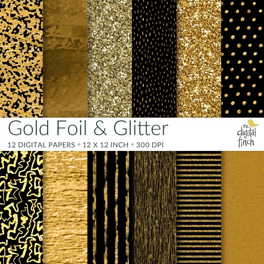 Download Gold Foil and Glitter digital paper pack scrapbooking