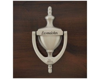 Personalized Door Knocker, Engraved - Satin Nickel Brass Finish, Gift Boxed, Realtor, Builder