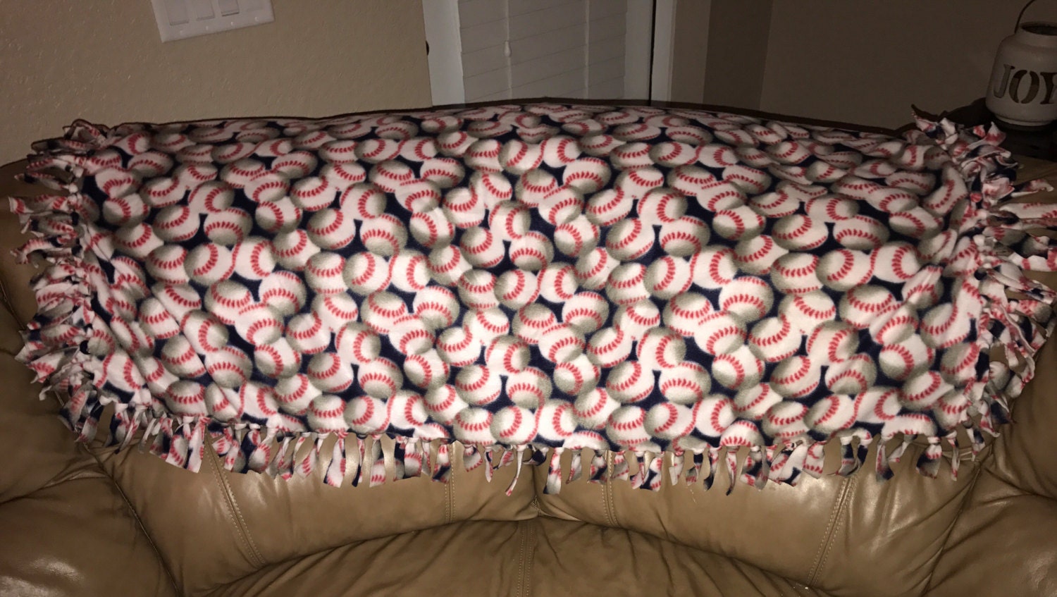 HUGE knotted baseball fleece blanket