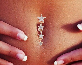 CZ Belly Ring, Belly Button Ring, Belly Piercing, Belly Jewelry, Navel Ring, Gold Plated