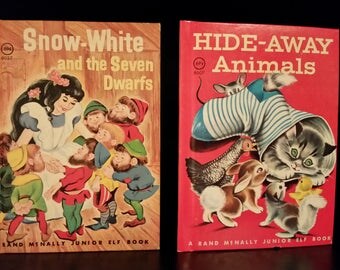 1975 Junior Elf Books //Rand McNally Snow White & Hide-away Animals
