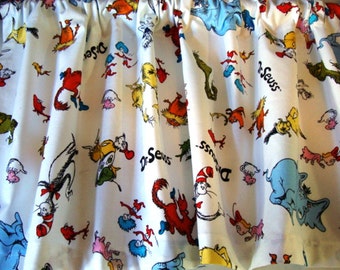 Valance Dr. Seuss Characters on White Background Window Treatment Topper 42 wide x 14 long Custom Made