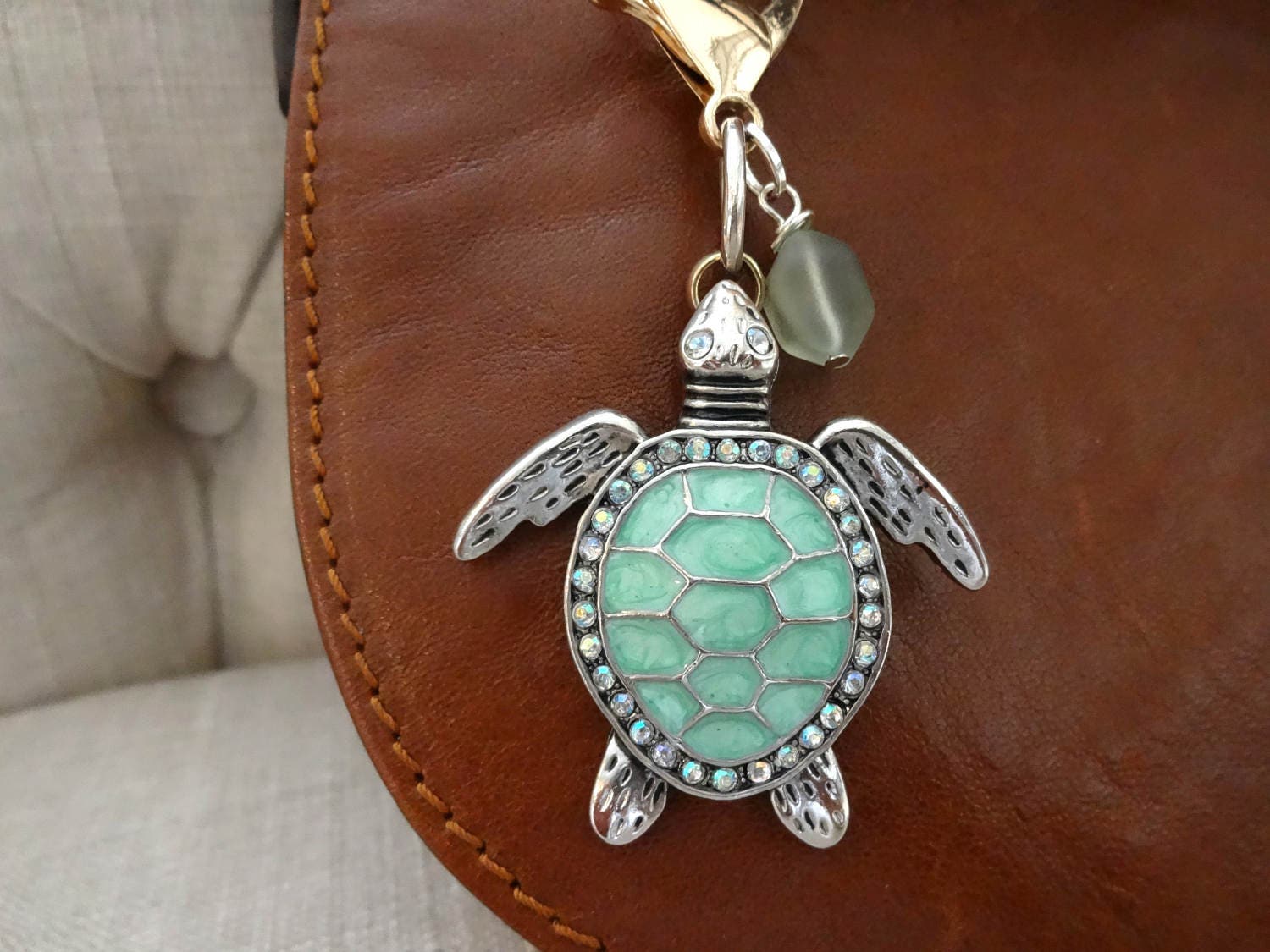 Sea Turtle Purse Charm Turtle Zipper Pull Sea Glass Handbag
