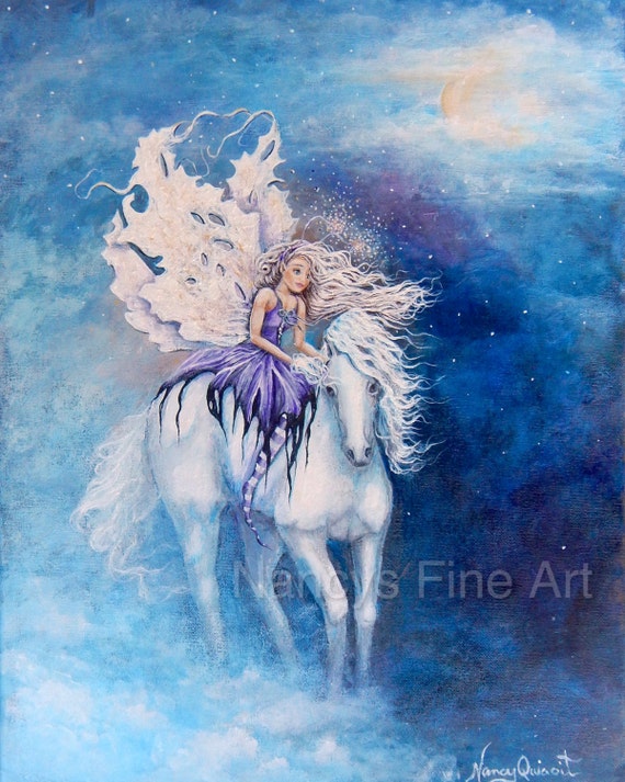 Fairy On White Horse Original Painting Purple Fairy Wall Art