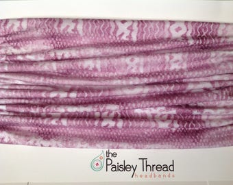 Plum & White Patterned Cotton Stretchy Wide Boh Headband