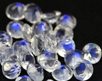 8 mm ROUND (5 pcs) Natural genuine RAINBOW moonstone Round faceted gemstone....
